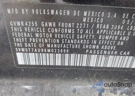 2019 Volkswagen Golf Gti 2.0T Autobahn/2.0T Rabbit Edition/2.0T S/2.0T Se from USA, damaged, VIN 3VW5T7AU9KM023698